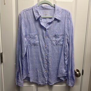 Lilly Pulitzer Sea View linen button down top size L purple gingham